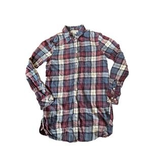 LOGG H&M Plaid Long‎ Sleeve Button Up Shirt Dress Women US Size 2 Burgundy Blue